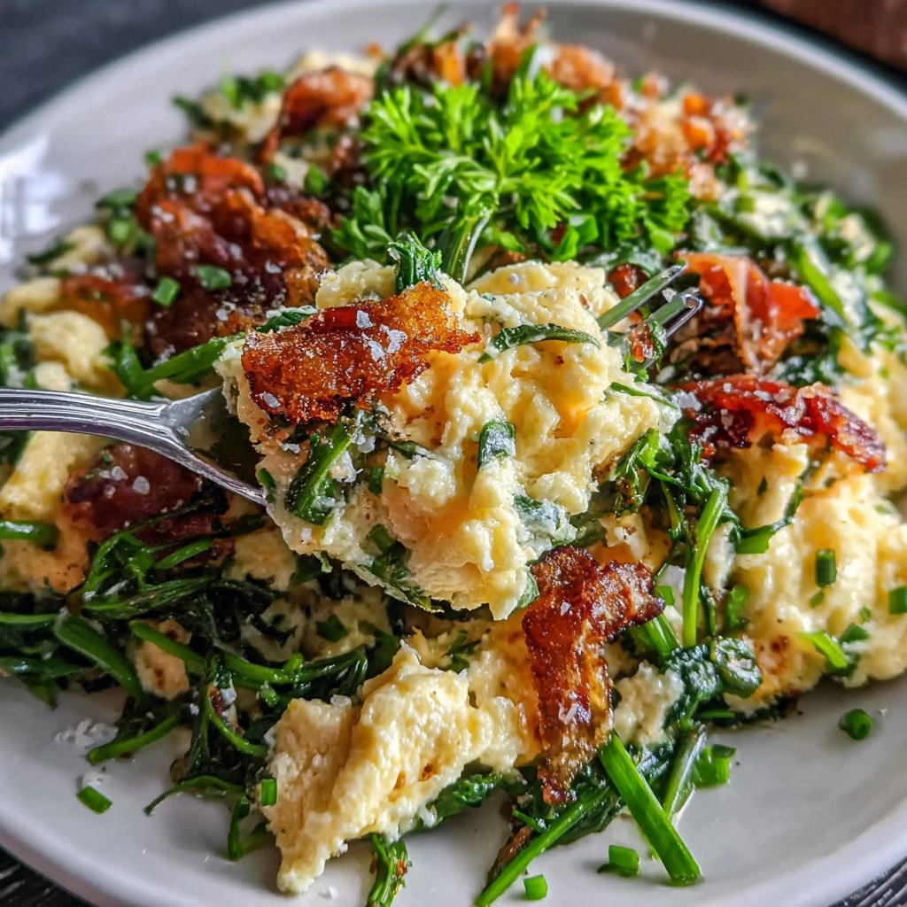 Scrambled Eggs with Dandelion Greens